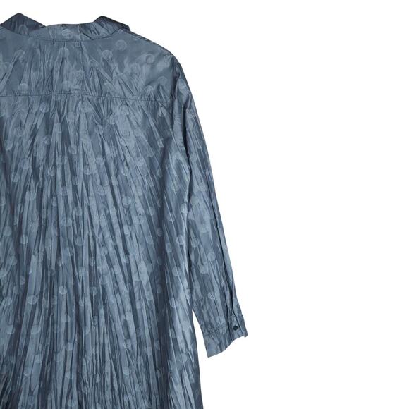 Sun Kim Womens Tunic Blouse M Grey Pleated Polka Dot Button Down Artsy Boho Chic - Picture 8 of 13